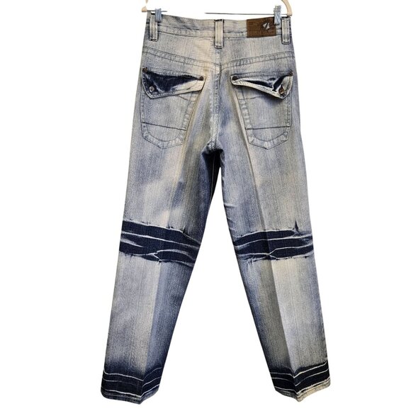Raw Blue Y2K 2000s Men's 32x32 Denim Jeans Distressed Bleach Wash Flap Pockets - Picture 2 of 12